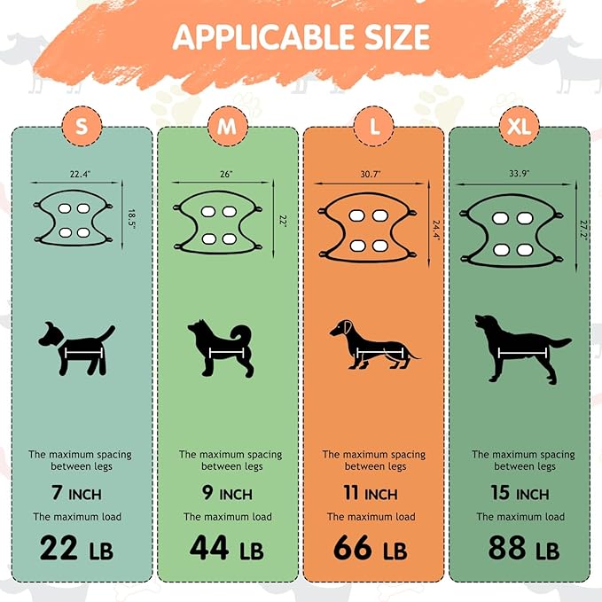 Paws n' Cradle Dog Grooming Hammock Harness for Dogs & Cats - Complete Kit with Adjustable Leg Fittings, Comb, Nail Clippers, File, Velcro Strap, Adjustable Hanging Straps & Snap Hooks (Large)