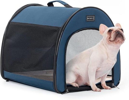 PETSFIT Soft Sided Dog Crate, Travel Dog Crate - 19 Inch Lightweight, Roomy, Easy to Set Up, Sturdy Portable Dog Kennel with Thick Mat, Navy Blue