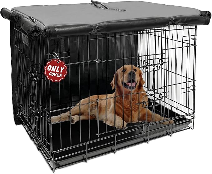Dog Crate Cover 48 inch XL Dog Kennel Outside Cover, Big Dog Cage for Large Dogs Wire with1 2 3 Doors, Waterproof 600D Oxford Fabric Indoor/Outdoor Gray（Dog Crate NOT Included）