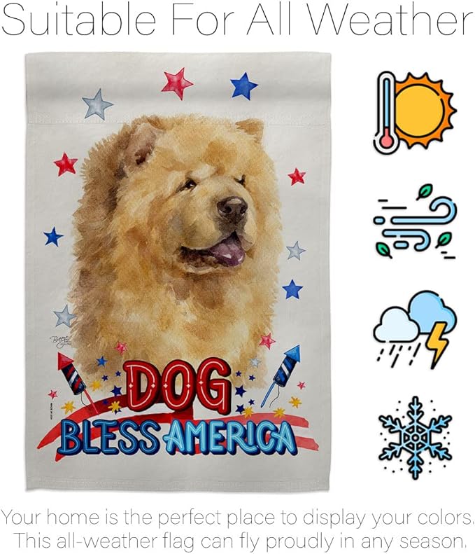 Breeze Decor Patriotic Cream Chow House Flag Set Dog Puppy Spoiled Paw Canine Fur Pet Nature Farm Animal Creature Decoration Banner Small Garden Yard Gift Double-Sided, Made in USA