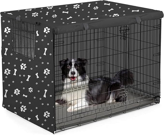 Dog Crate Cover, Pet Kennel Cover,Durable Breathable Dog Kennel Cover, Windproof Sun Protection Crate Cover Outdoor/Indoor, Black -L (48" L x 30" W x 33" H)