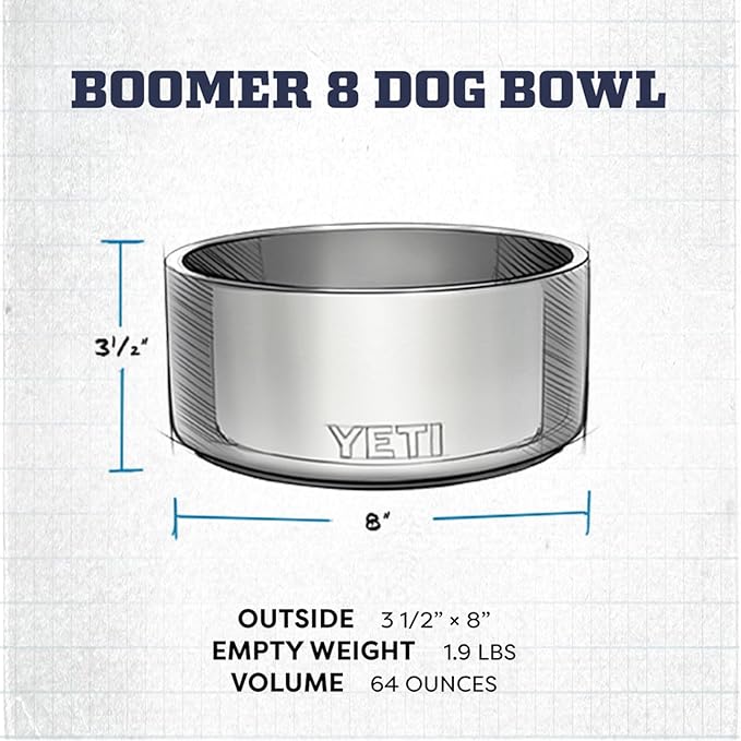 YETI Boomer 8, Stainless Steel, Non-Slip Dog Bowl, Holds 64 Ounces