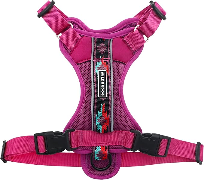 Wilderdog Lightweight Dog Harness with Reflective Straps - Medium - Berry