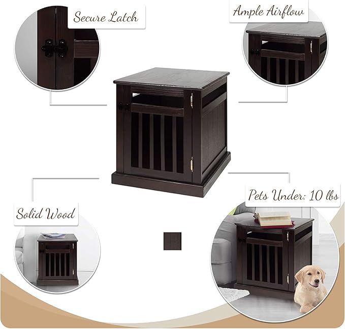 Casual Home Wooden Small Pet Crate, End Table, Espresso,19.5"W x 22.5"D x 22.5"H
