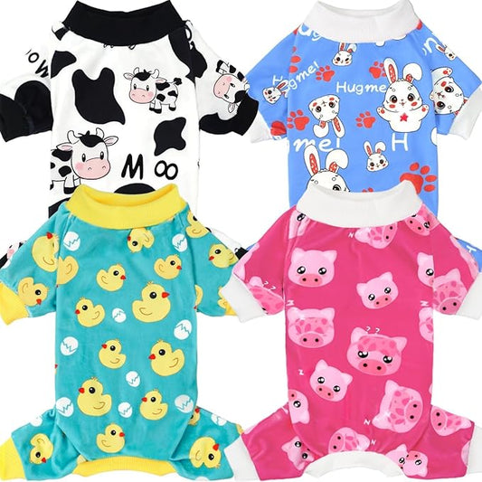 XPUDAC 4 Pieces Dog Pajamas for Small Dogs Pjs Clothes Puppy Onesies Outfits for Doggie Christmas Shirts Sleeper for Pet Cats Jammies-XL