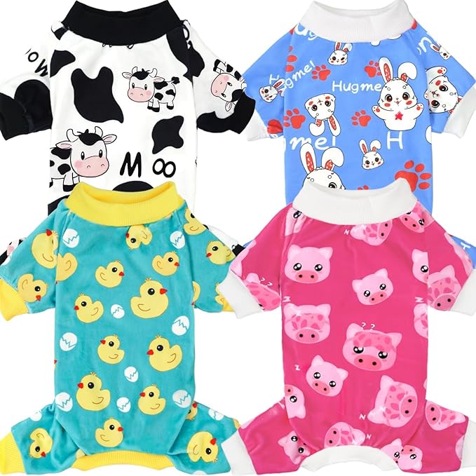 XPUDAC 4 Pieces Dog Pajamas for Small Dogs Pjs Clothes Puppy Onesies Outfits for Doggie Christmas Shirts Sleeper for Pet Cats Jammies-S