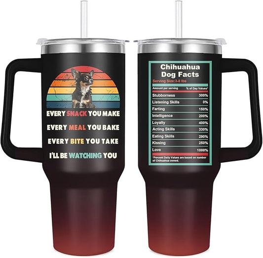 Chihuahua Tumbler for Dog Owner Gift,Chihuahua Water Bottle with Handle Insulated Reusable Stainless Steel 40oz (Chihuahua)