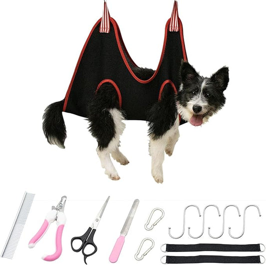 Pet Grooming Hammock for Multipurpose Use, 13 PCS Pet Grooming Kit for Cat & Dog Grooming, Dog Hammock with Nail Clippers/File/Scissors/Steel Comb for hairs, Dog Grooming Harness for Nail Trimming