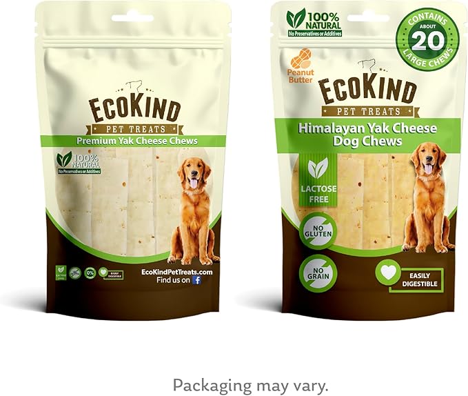 EcoKind Premium Gold Yak Cheese Himalayan Dog Chews, Dog Treats Large Breed, All Natural, High Protein Chew, Peanut Butter, Large - 20+ Chews (5 lbs)
