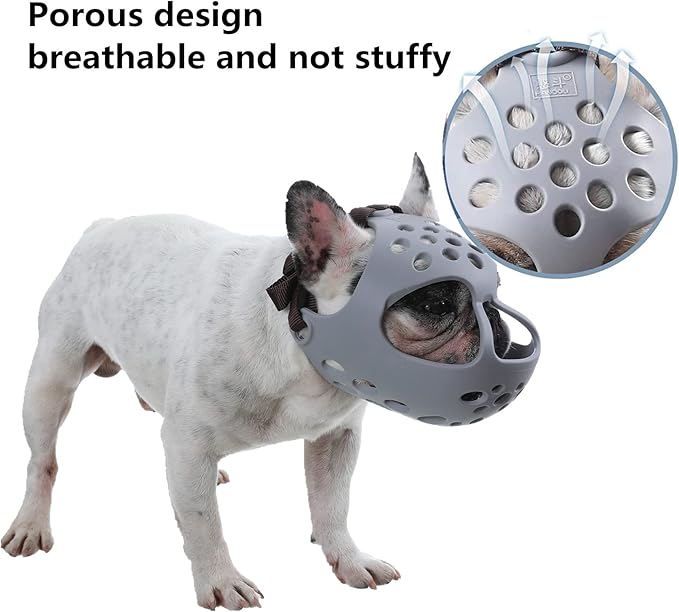 Short Snout Dog Muzzles,Soft Silicone Adjustable Breathable Bulldog Muzzle for Biting Chewing Barking Training,Ideal for Flat-Faced Dogs (X-Large/17-21" (Pack of 1), Grey)