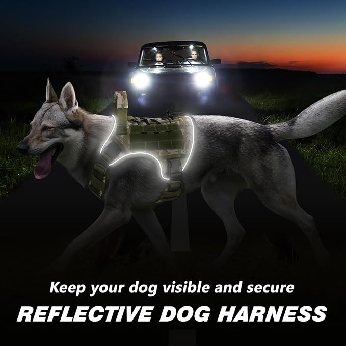 WINGOIN Tactical Dog Harness for Extra Large Dogs, Heavy Duty No Pull Dog Harness with Handle, Adjustable Reflective Military K9 German Shepherd Big Dog Vest for Training, Walking, Green Camo(XL)