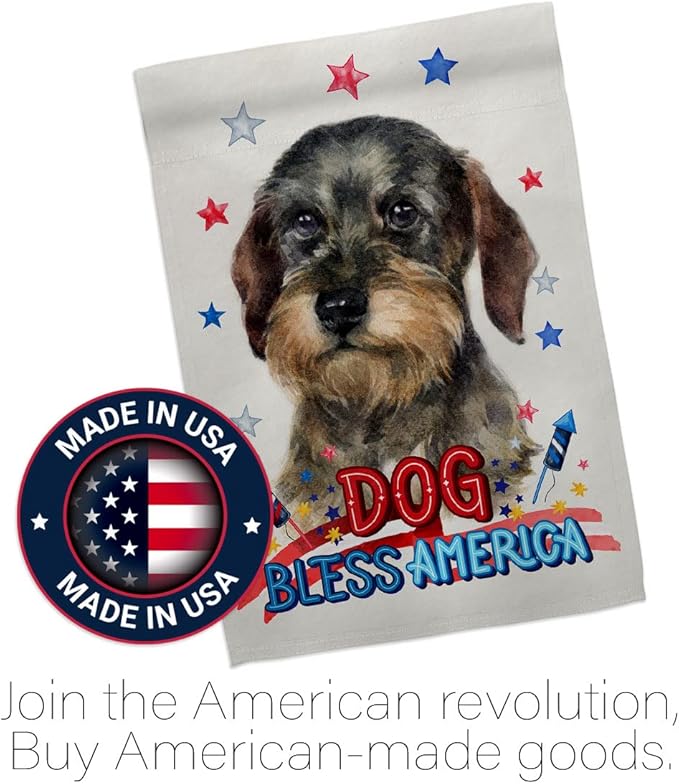 Breeze Decor Patriotic Wire Haired Dachshund Garden House Flag-Kit Dog Puppy Spoiled Paw Canine Fur Pet Nature Farm Animal Creature Decoration Banner Small Yard Gift Double-Sided, Made in USA