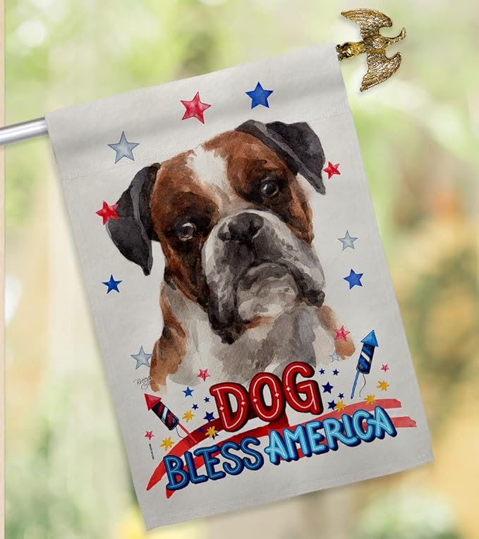 Breeze Decor Patriotic Brindle Boxer House Flag Eagle Set Dog Puppy Spoiled Paw Canine Fur Pet Nature Farm Animal Creature Decoration Banner Small Garden Yard Gift Double-Sided, Made in USA