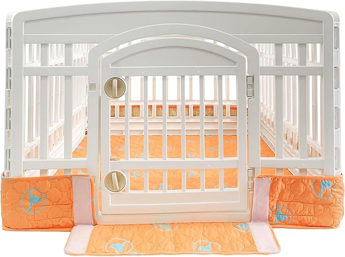 PJYuCien Dog Playpen Bottom Pad Fits for 36 Inch 4 Panels Exercise Pet Pen, Using as a Fence Stabilization and Puppy Pen Mat, Hoop and Loop Design,Orange (Playpen Not Included)