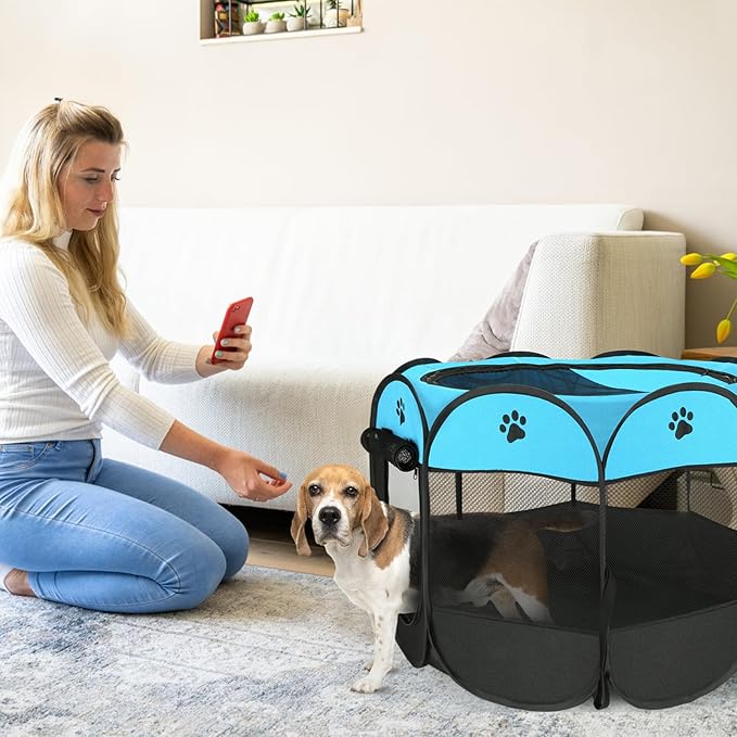 Pet Cat Playpen for Indoor Cats Enclosed, Portable Foldable Dog Playpen Outdoor with Zipper Top Cover Door for Dogs, Cats, Small Animals