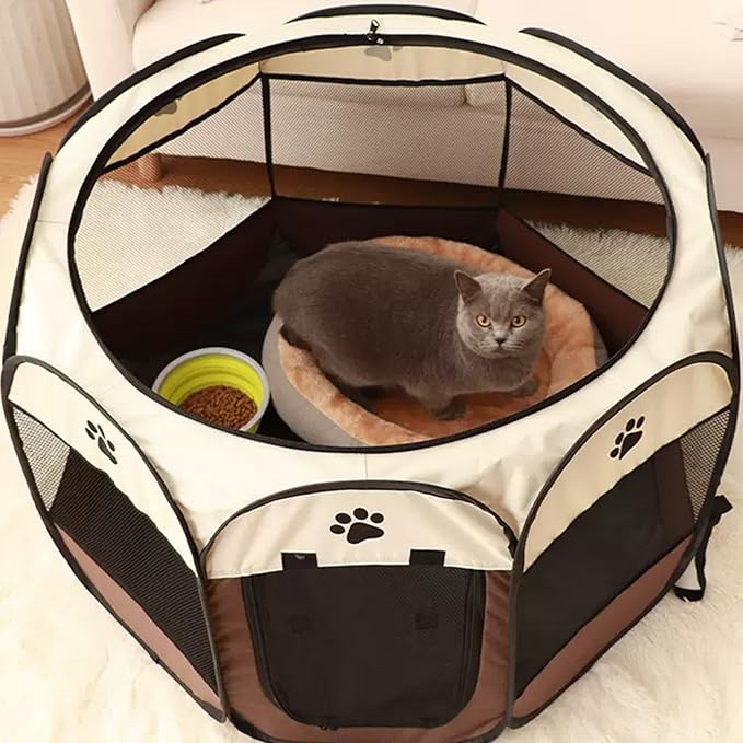 Mile High Life | Foldable Dog Playpen | Portable Dog Crate w Removable Shade Cover | Dog Kennel Indoor/Outdoor w Carry Case | Pen Tent for Dog/Cat/Rabbit(Brown, Medium (36"x36"x23"))