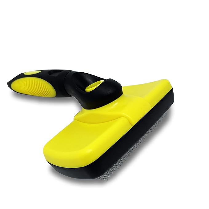 BarxBuddy Self Cleaning Slicker Brush for Dogs & Cats (Smooth & Gentle Bristles) Perfect Deshedding Tool For Long & Short Haired Dogs, Cats, Rabbits, and Other Pets Yellow