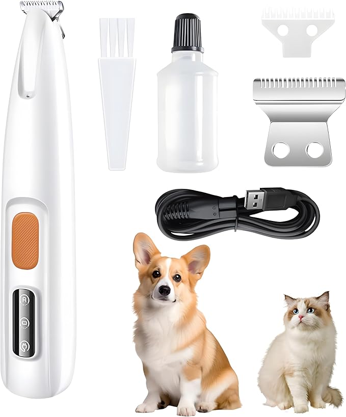 Dog Paw Trimmer with Led Light, 18mm-Blade Electric Dog Clippers for Groomming, Led Display Rechargeable Hair Shaver for Paws, Ears, Face, Rump and Eyes