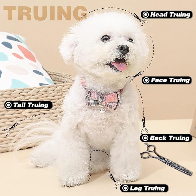 JASON 7" Thinning Dog Grooming Scissors, Ergonomic Pets Grooming Thinner Blender Shears Cat Trimming Texturizing with Offset Handle, Stainless Steel, Light Weight, Sharp, Safe, Comfortable