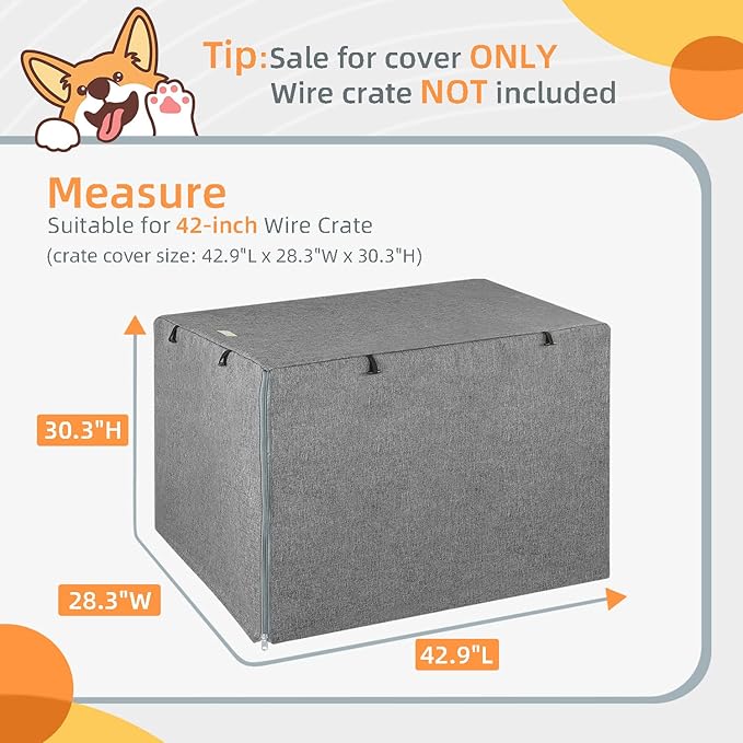 Dog Crate Cover - Kennel Cover Fit for 42 Inch Dog Crate, Double Door Polyester for Wire Puppy Cage Indoor Outdoor Protection,Grey
