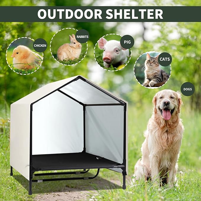 Outdoor Indoor Dog House for Large XL XXL Jumbo Dogs | XLarge Raised Elevated Dog Bed Cot with Canopy, Waterproof & Sunproof Outside Outdoor Dog Shade Shelter Tent (52" x 34" x 38")