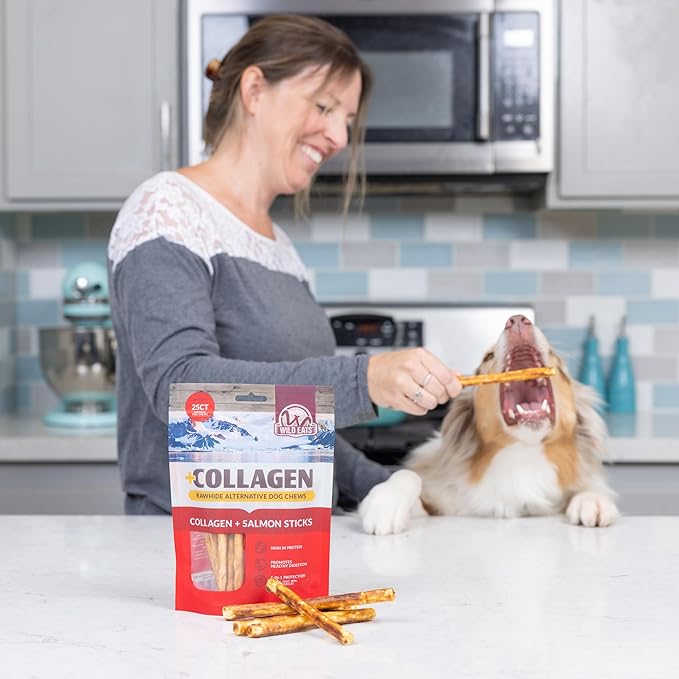 Collagen Sticks for Dogs Real Salmon 25ct - Long Lasting Dog Chew High Protein, Highly Digestable Bully Stick
