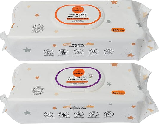 Aurora Pet Wipes – 100% Natural, Plant-Based Hypoallergenic Grooming Wipes for Dogs & Cats – Extra-Durable, Large & Thick for Effortless Cleaning (Combo, 200 Count)
