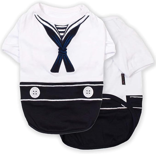 Parisian Pet Embroidered Sailor Dog Clothes - Cotton & Polyester - Blue and White - Size M
