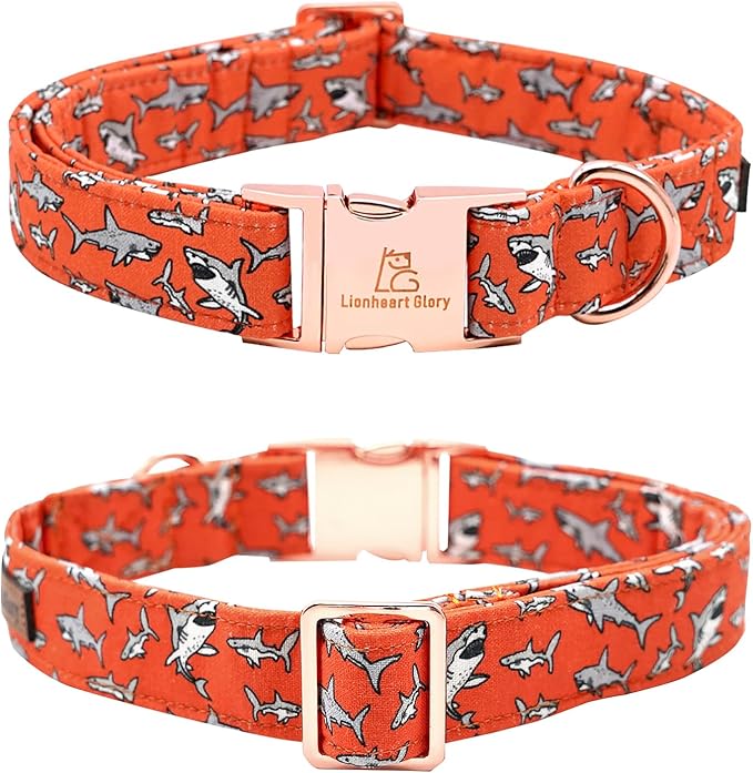 Lionheart glory Dog Collar Shark Print Bow Dog Collar Girl or Boy Dog Collar Pet Gift Adjustable Dog Collar for Small Dog