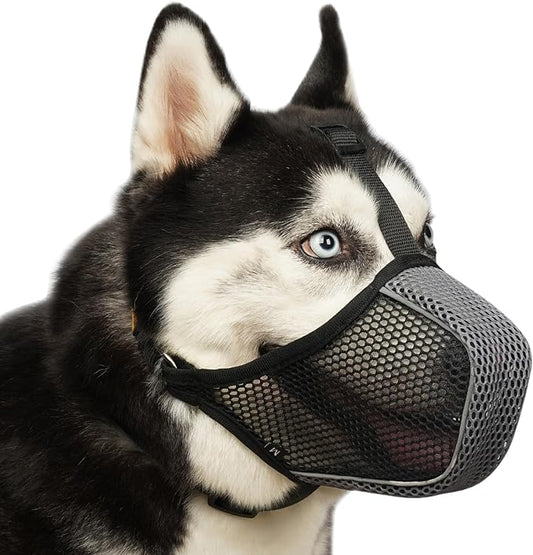 Mayerzon Dog Muzzle, Patented Mesh Soft Muzzle for Large Medium Small Dogs for Scavenging Grooming Biting Chewing, Breathable Reflective Doberman Husky Muzzle with Collar for Labrador Retriever Poodle