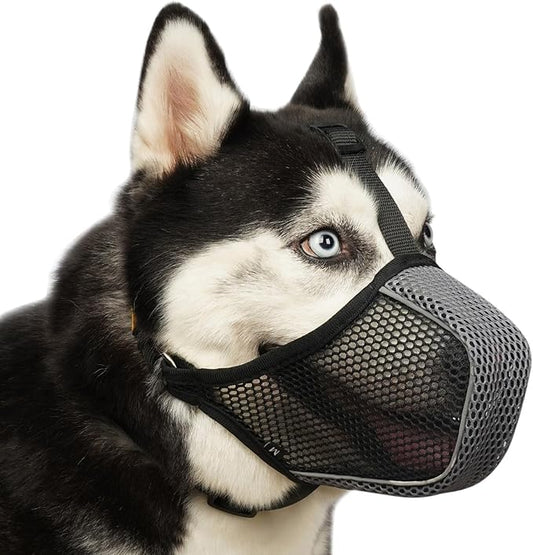 Mayerzon Dog Muzzle, Patented Mesh Soft Muzzle for Large Medium Small Dogs for Scavenging Grooming Biting Chewing, Breathable Reflective Doberman Husky Muzzle with Collar for Labrador Retriever Poodle