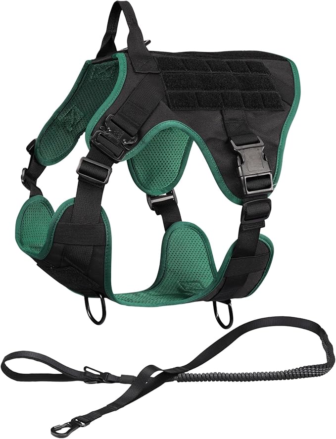Navaris Tactical Dog Harness and Vest Set - Strong & Adjustable Fit with Metal D Ring, Front Buckles, and Handle - for Military Service Training or Assistance Dogs - Medium