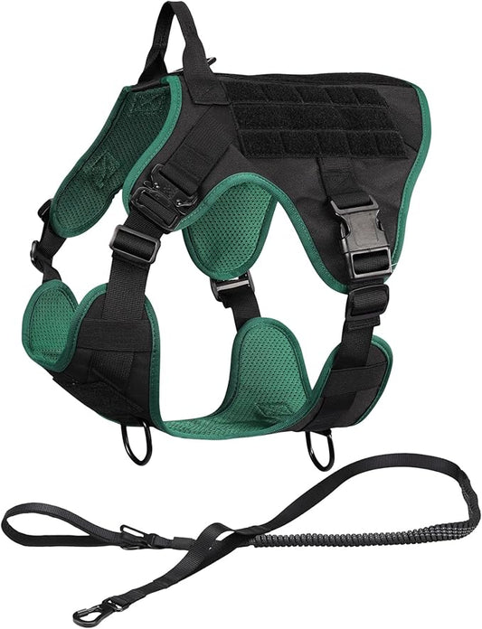 Navaris Tactical Dog Harness and Vest Set - Strong & Adjustable Fit with Metal D Ring, Front Buckles, and Handle - for Military Service Training or Assistance Dogs - Medium