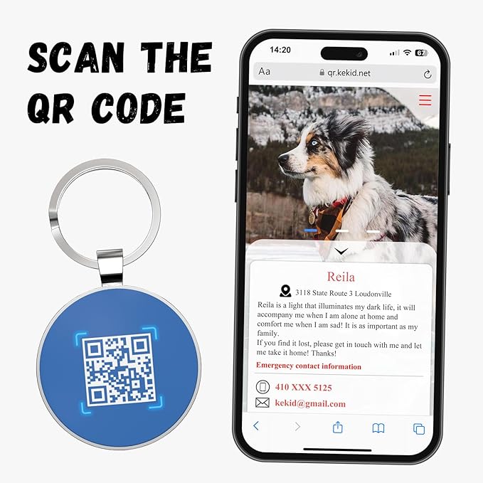 QR Code Dog Tag,Dog Tags Personalized for Pets, Custom Dog Name ID Tags Personalized Dog and Cat Tags -Free Online&Scan QR Receive Instant Location Alert Email