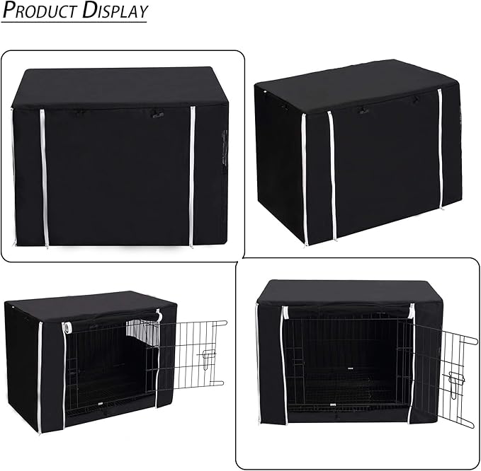 Geyecete Dog Crate Cover - Universal Fit for 24-48Inch Wire Cage, Lightweight Polyester Fabric, Breathable Double Door Cage Cover - Black - 42 Inch
