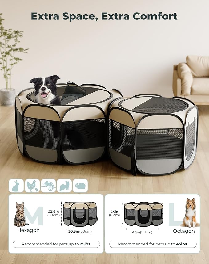 Cat Playpen, 71"x 24" Large Portable Puppy Playpen, 2-Room Foldable Dog Playpen for Indoor Outdoor Dogs, Cats, Small Animals with Carrying Case