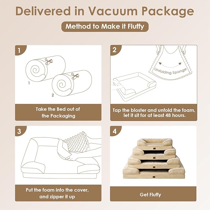 EHEYCIGA Orthopedic Dog Beds for Extra Large Dogs, Waterproof Memory Foam XXL Dog Bed with Sides, Non-Slip Bottom and Egg-Crate Foam Big Dog Couch Bed with Washable Removable Cover, Greige