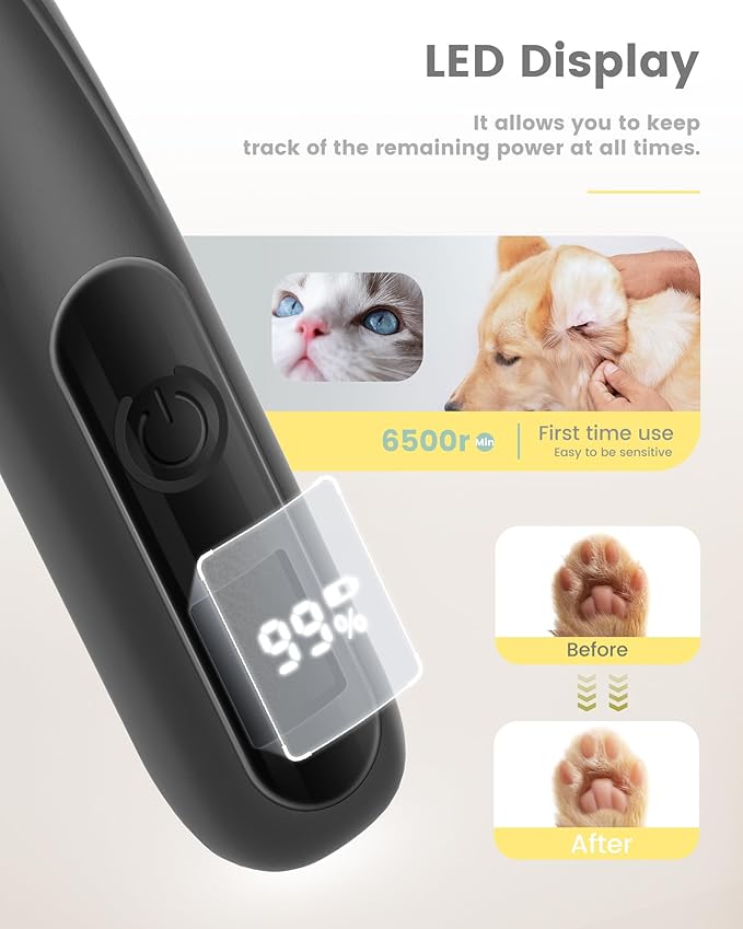 Cat Clippers with LED Display,35dB Ultra-Low Noise Cat Hair Trimmer Shaver, Cordless Dog Paw Trimmer with LED Light,Type-C Rechargeable Cat Dog Clippers for Grooming Paws, Ears, Face, Rump
