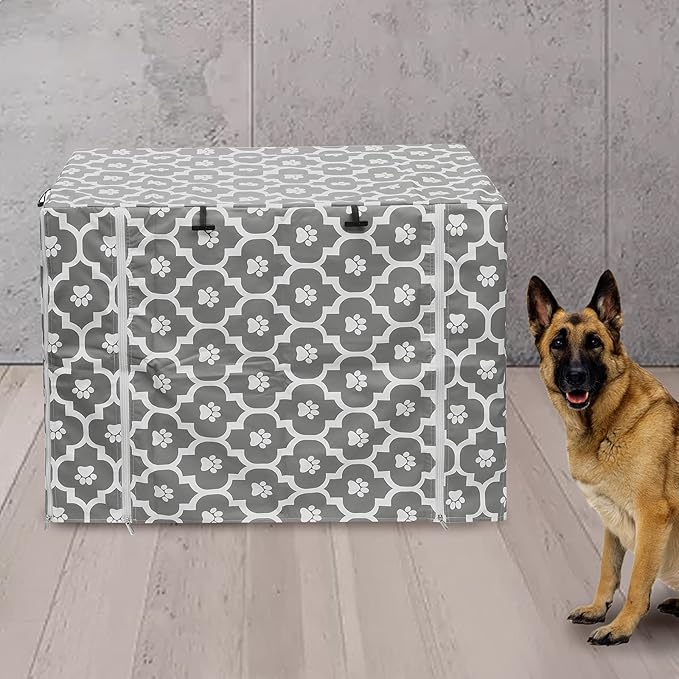 Pethiy Dog Crate Cover Durable Polyester Pet Kennel Cover Universal Fit for Wire Dog Crate - Fits Most 24 inch Dog Crates - Cover only-Gray Soles-24
