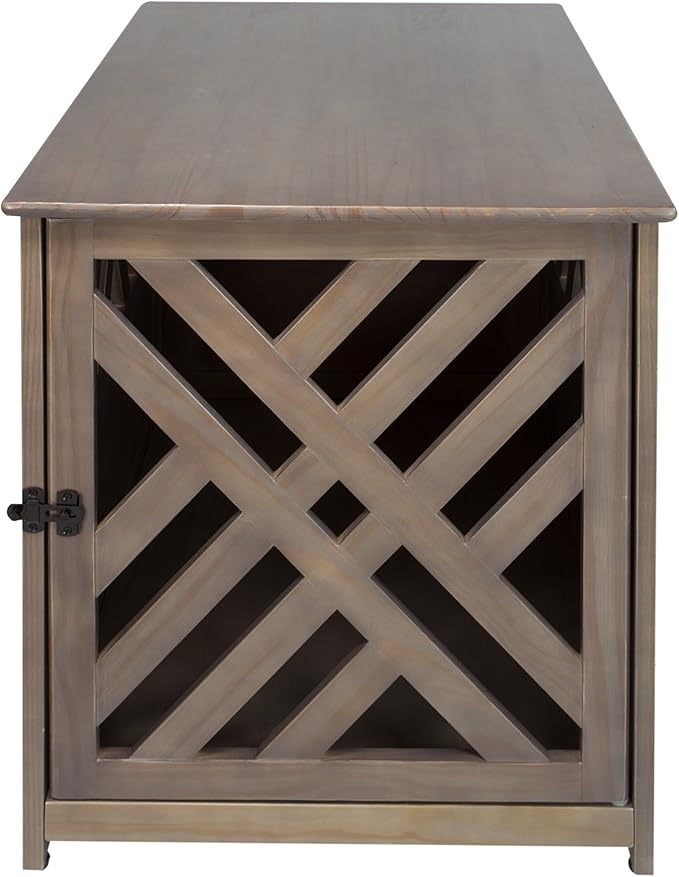 Casual Home Wooden Lattice Pet Crate, End Table, Taupe Gray