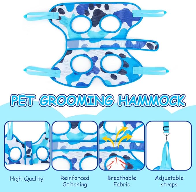 Pet Grooming Hammock Harness for Cats & Dogs - Relaxation Pet Restraint Leashes Sling - Nail Clippers & Scissors Included