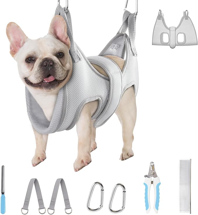 Supet Dog Grooming Hammock, New Pink Small Dog Sling for Nail Trimming, Back Protect Hanging Harness for Claw Care, Nail Trimming Restraint with Thick Fabric