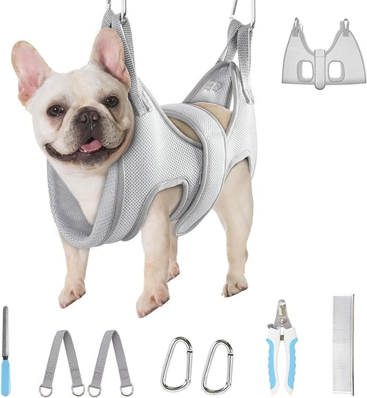 Supet Dog Grooming Hammock, New Pink Small Dog Sling for Nail Trimming, Back Protect Hanging Harness for Claw Care, Nail Trimming Restraint with Thick Fabric