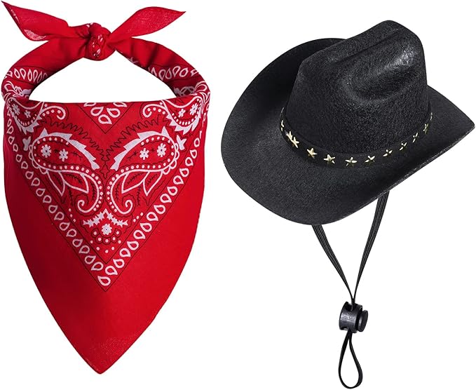 choyaxo Pet Cowboy Costume Halloween Costumes for Dogs Cat Cowboy Hat with Bandana Scarf- Black, Small