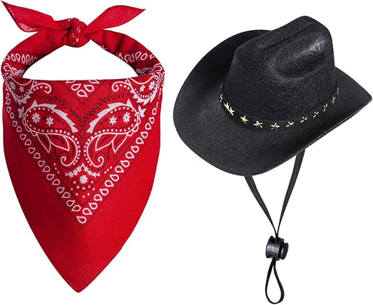 choyaxo Pet Cowboy Costume Halloween Costumes for Dogs Cat Cowboy Hat with Bandana Scarf- Black, Small