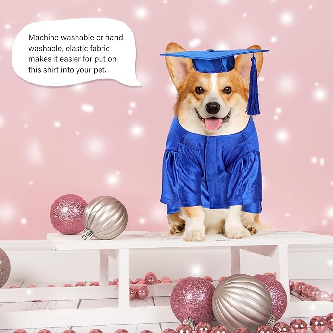 Dog Graduation Cap and Gown, Dogs Cats Graduation Holiday Halloween Costume Accessory(Blue,X-Small)