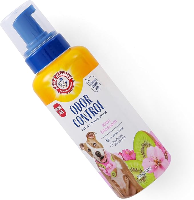Arm & Hammer for Pets Odor Control Pet No-Rinse Foam with Baking Soda, Kiwi Blossom Scent, Best Odor Eliminating Foam for Dogs and Puppies; Waterless Dog Deodorizer, 16 Fl Oz