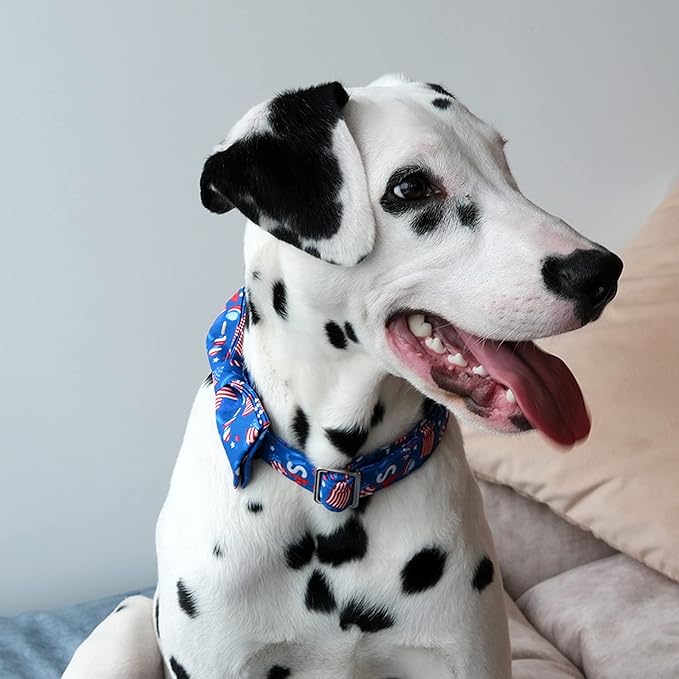 Lionet Paws Patriotic Dog Collar with Bowtie, 4th of July, Soft and Comfortable Adjustable American Flag Bowtie Collar for Dogs Male Female Gift, Medium, Neck 13.5-22 inches