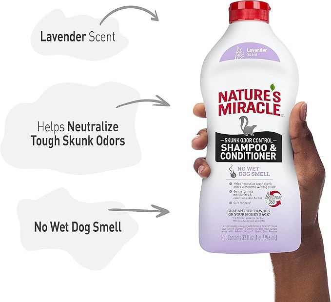 Nature's Miracle Skunk Odor Control Shampoo & Conditioner Lavender Scent 32 Ounces, Odor Control Formula (Pack of 2)