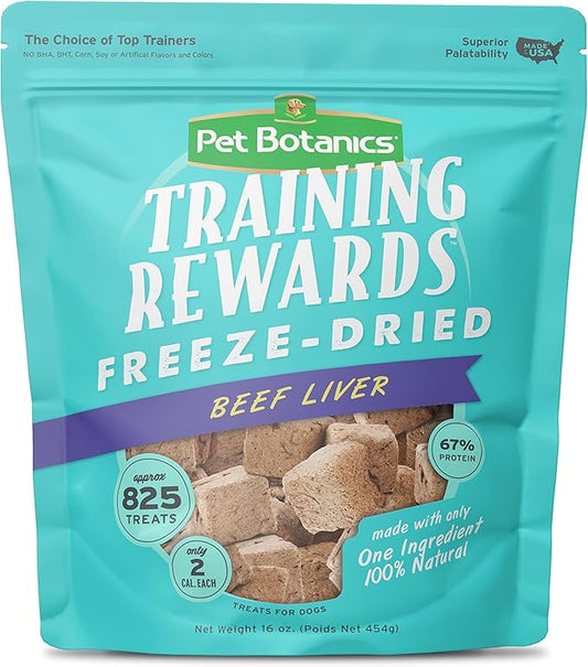 Pet Botanics 16 oz. Pouch Training Reward Freeze Dried, Beef Liver Flavor, with 825 Treats Per Bag, The Choice of Top Trainers